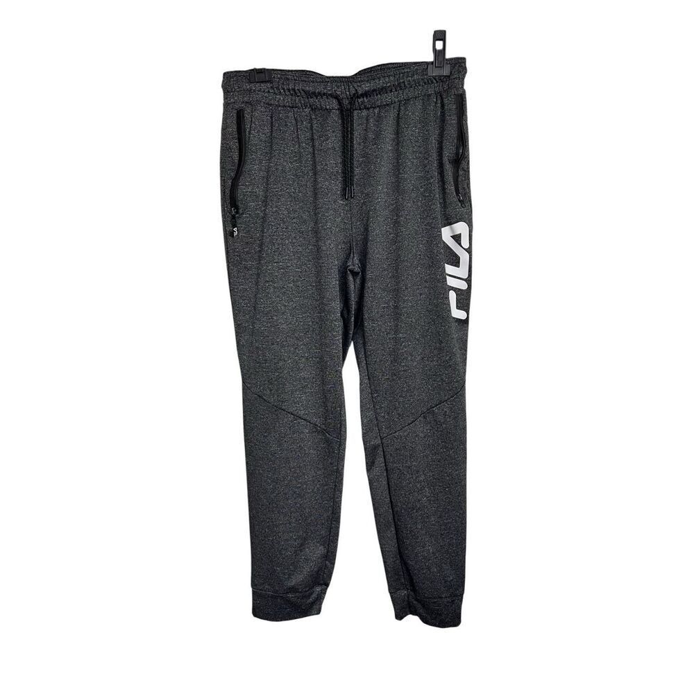 Fila Pants Mens Sz XL Dark Gray Jogger Sweatpants Logo Drawstring Elastic Waist